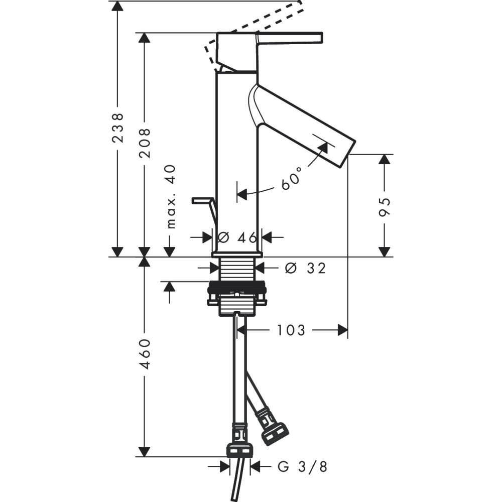 Смеситель для раковины Axor Starck 100, с рычаговой рукояткой, со сливным гарнитуром, 10001300, полированное красное золото 