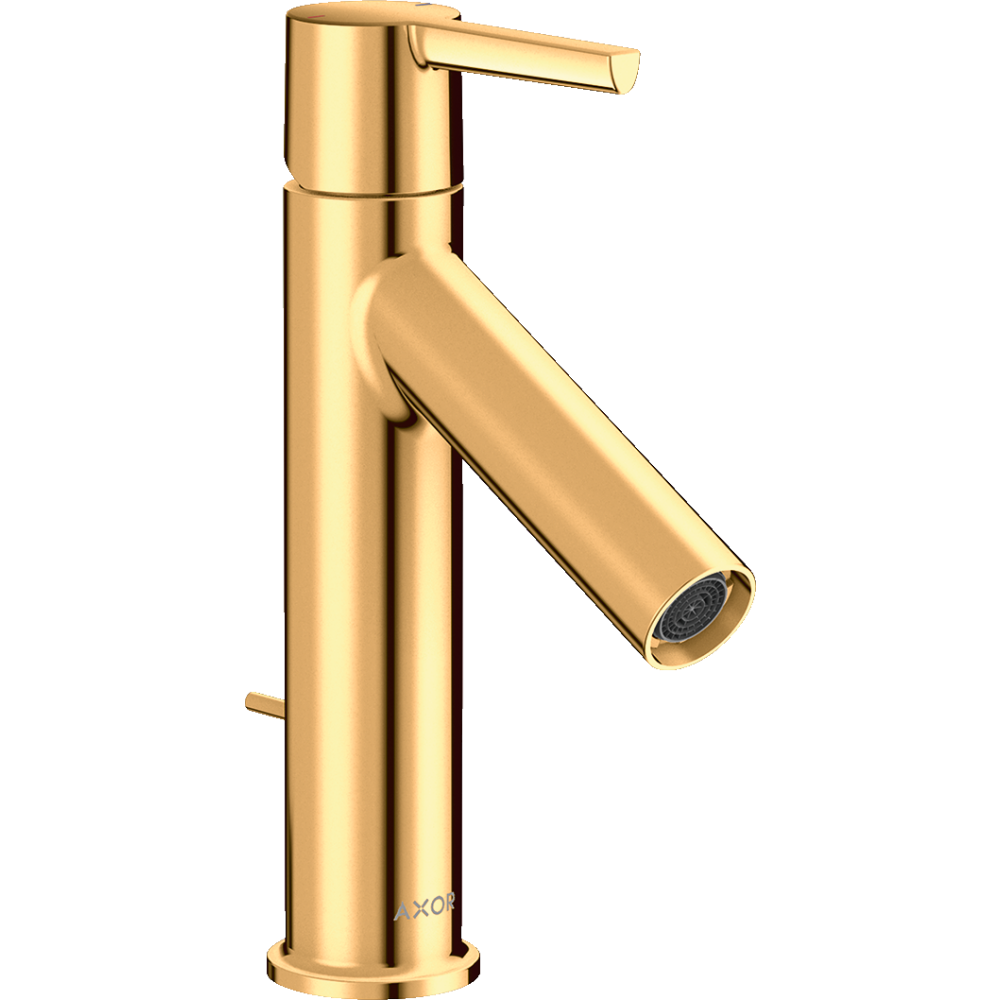 Смеситель для раковины Axor Starck 100, с рычаговой рукояткой, со сливным гарнитуром, 10001990, полированное золото