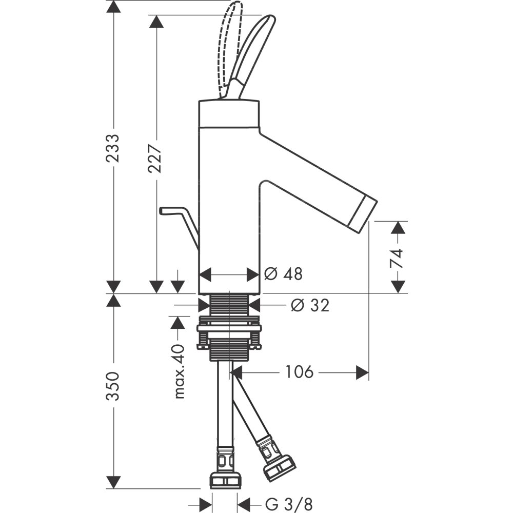Смеситель для раковины Axor Starck 70, однорычажный, со сливным гарнитуром, 10010800, сталь