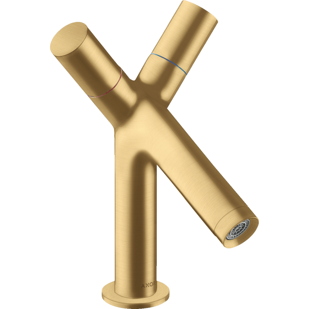 Смеситель для раковины Axor Starck 80, с двумя рукоятками, со сливным гарнитуром, 10030250, шлифованное золото