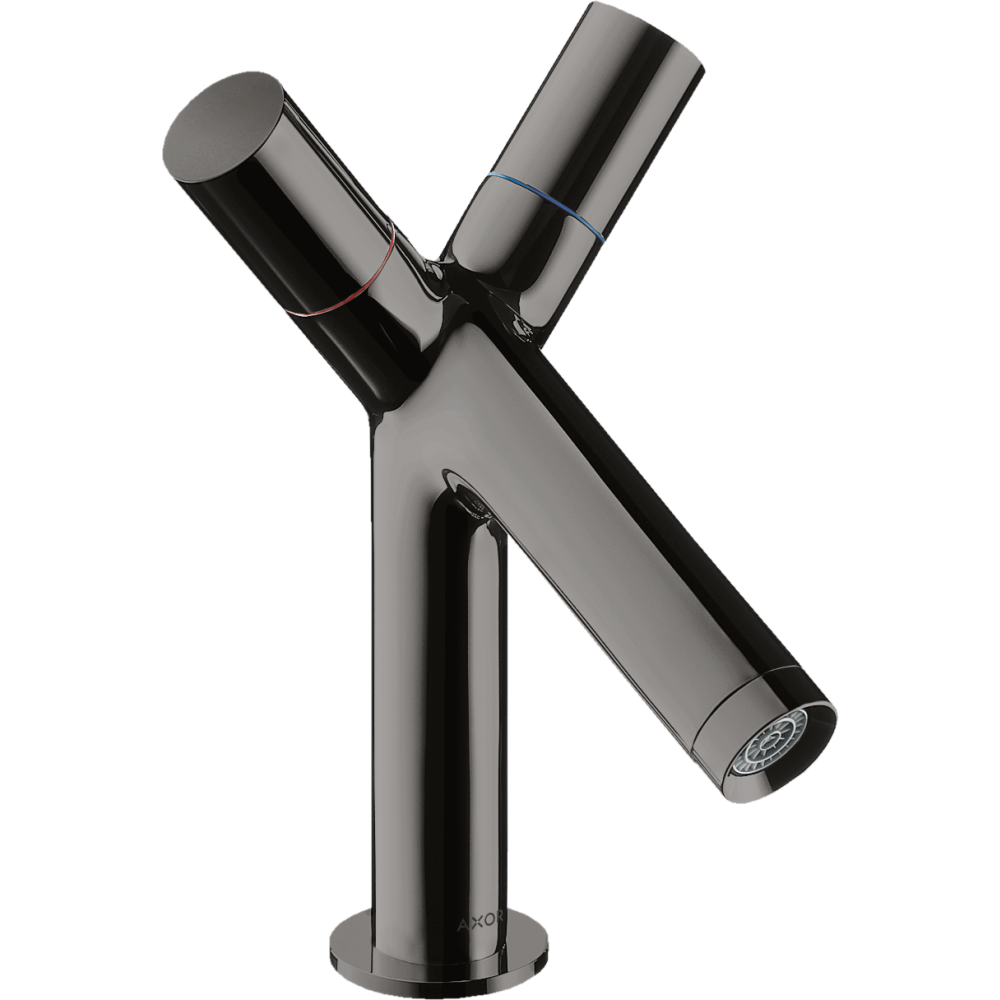 Смеситель для раковины Axor Starck 80, с двумя рукоятками, со сливным гарнитуром, 10030330, полированный черный хром 