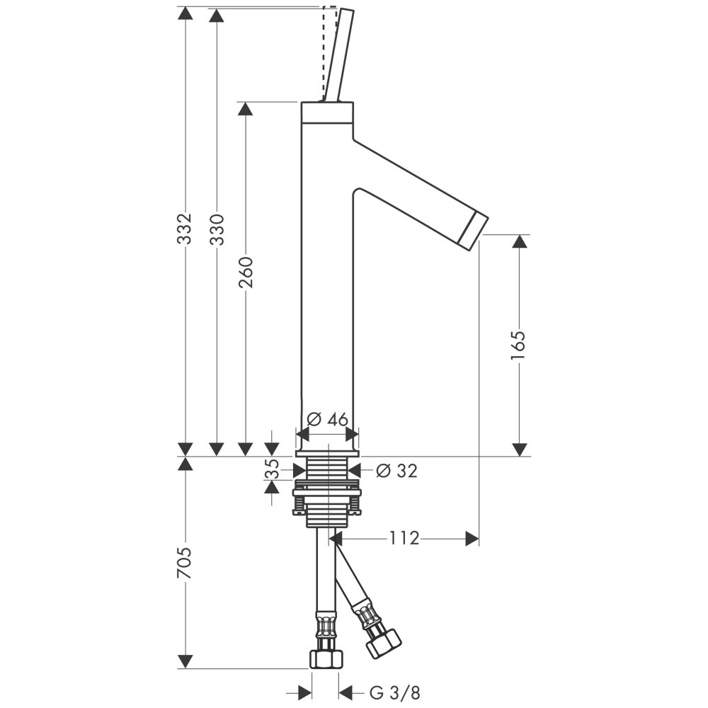 Смеситель для раковины Axor Starck 170, однорычажный, с тонкой рукояткой, с не запираемым сливным набором, 10123950, шлифованная медь