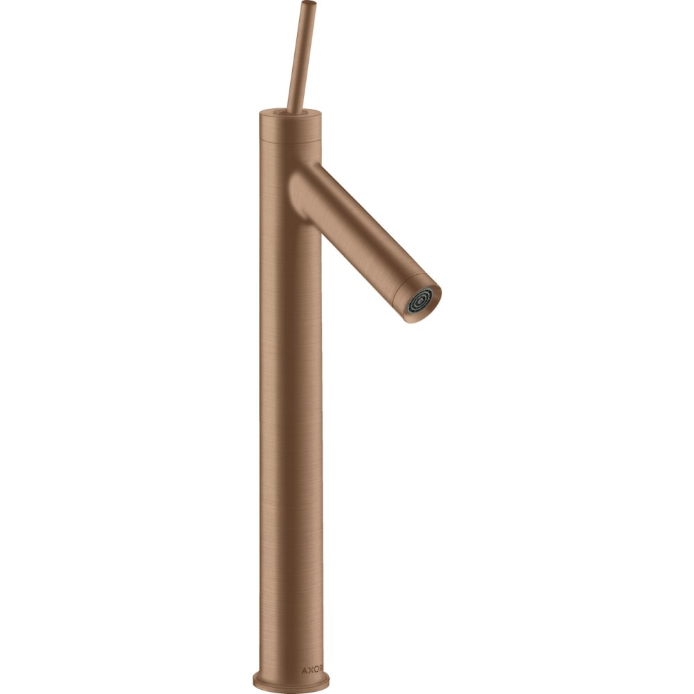 Смеситель для раковины Axor Starck 250, однорычажный, с тонкой рукояткой, для накладной раковины, с не запираемым сливным набором, 10129310, шлифованное красное золото