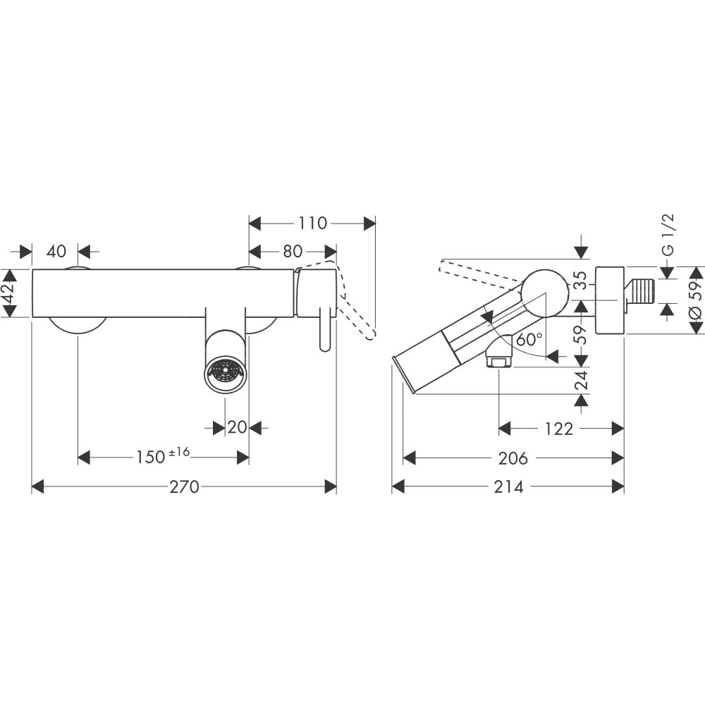 Смеситель для ванны Axor Starck, однорычажный, внешнего монтажа, с круглой рычаговой рукояткой, 10411330, полированный черный хром 