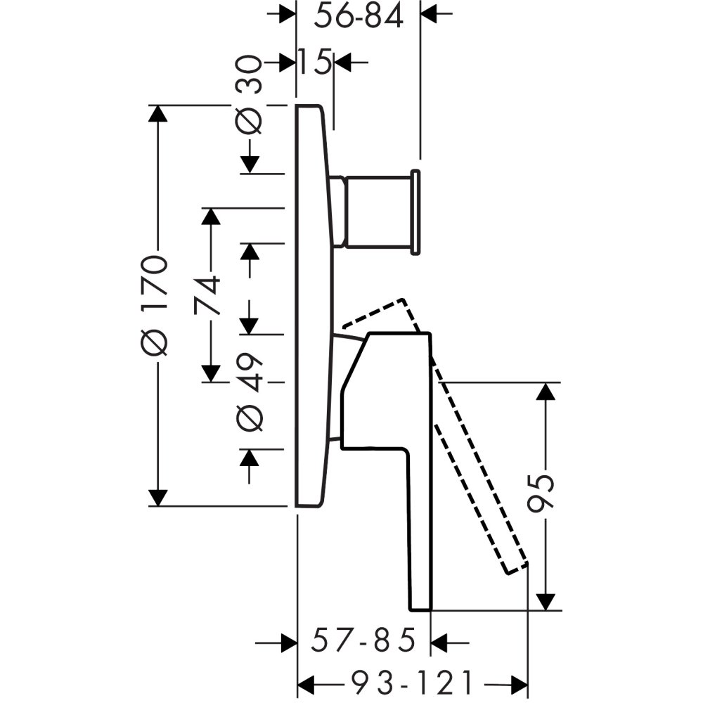 Смеситель для ванны Axor Starck, однорычажный, скрытого монтажа, с плоской рычаговой рукояткой, 10414340, шлифованный черный хром 