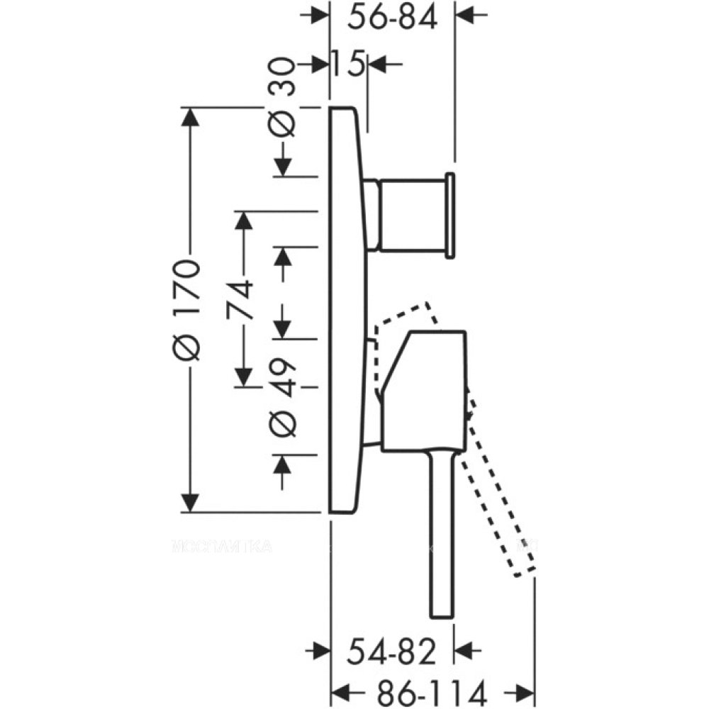 Смеситель для ванны Axor Starck, однорычажный, скрытого монтажа, с круглой рычаговой рукояткой, со встроенной защитной комбинацией EN1717, 10418800, сталь