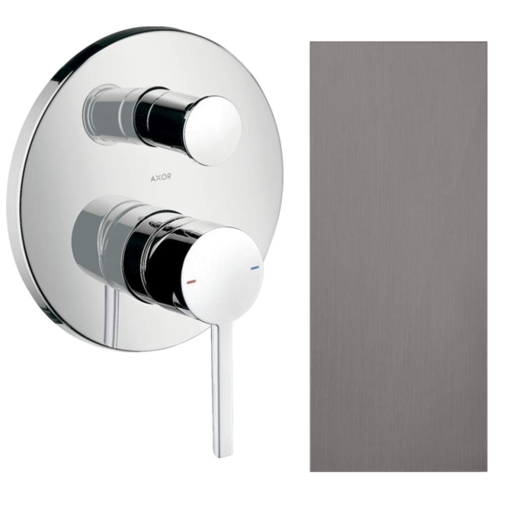 Смеситель для ванны Axor Starck, однорычажный, скрытого монтажа, с плоской рычаговой рукояткой, со встроенной защитной комбинацией EN1717, 10427340, шлифованный черный хром 