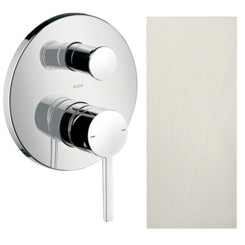 Смеситель для ванны Axor Starck, однорычажный, скрытого монтажа, с плоской рычаговой рукояткой, со встроенной защитной комбинацией EN1717, 10427800, сталь