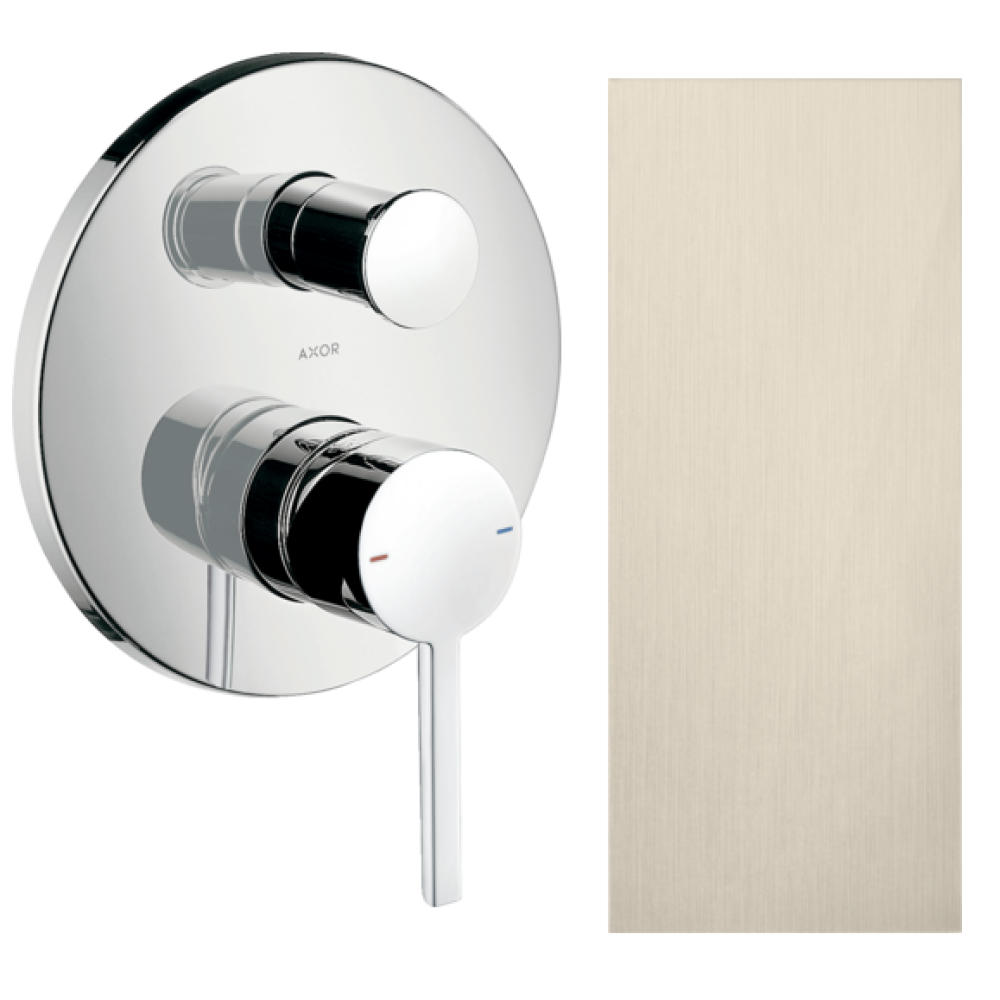 Смеситель для ванны Axor Starck, однорычажный, скрытого монтажа, с плоской рычаговой рукояткой, со встроенной защитной комбинацией EN1717, 10427820, шлифованный никель