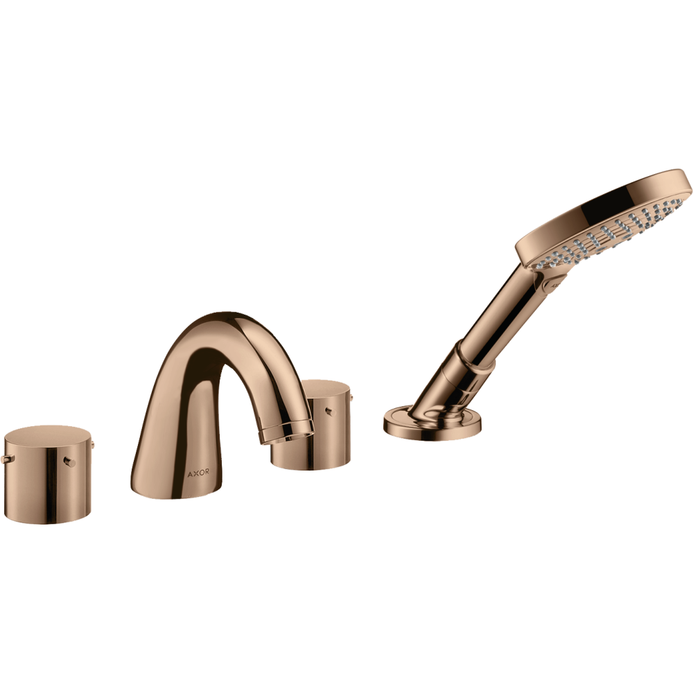 Смеситель на край ванны Axor Starck, на 4 отверстия, с рукоятками zero, 10444300, полированное красное золото 
