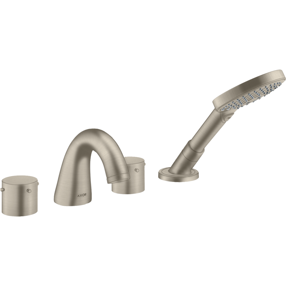 Смеситель на край ванны Axor Starck, на 4 отверстия, с рукоятками zero, 10444820, шлифованный никель