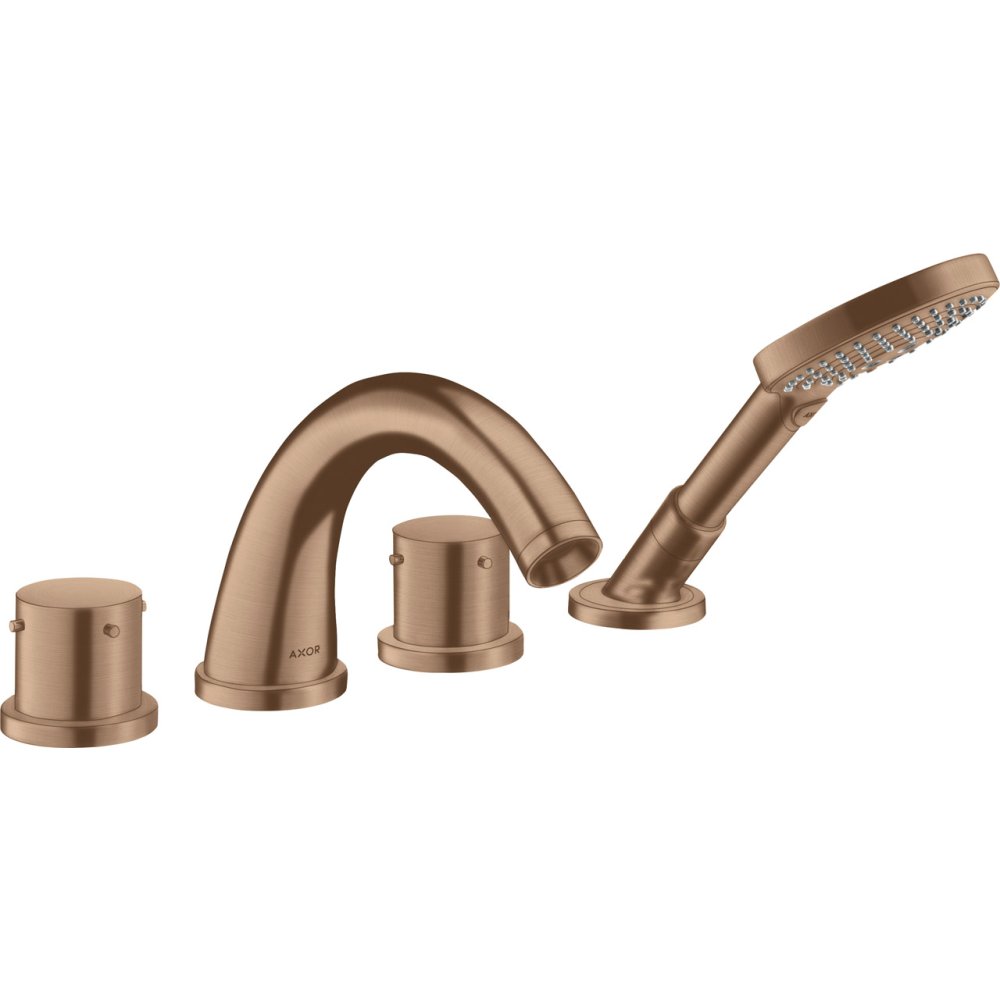 Смеситель для ванны Axor Starck, на 4 отверстия, монтаж на плитку, с рукоятками zero, 10451310, шлифованное красное золото