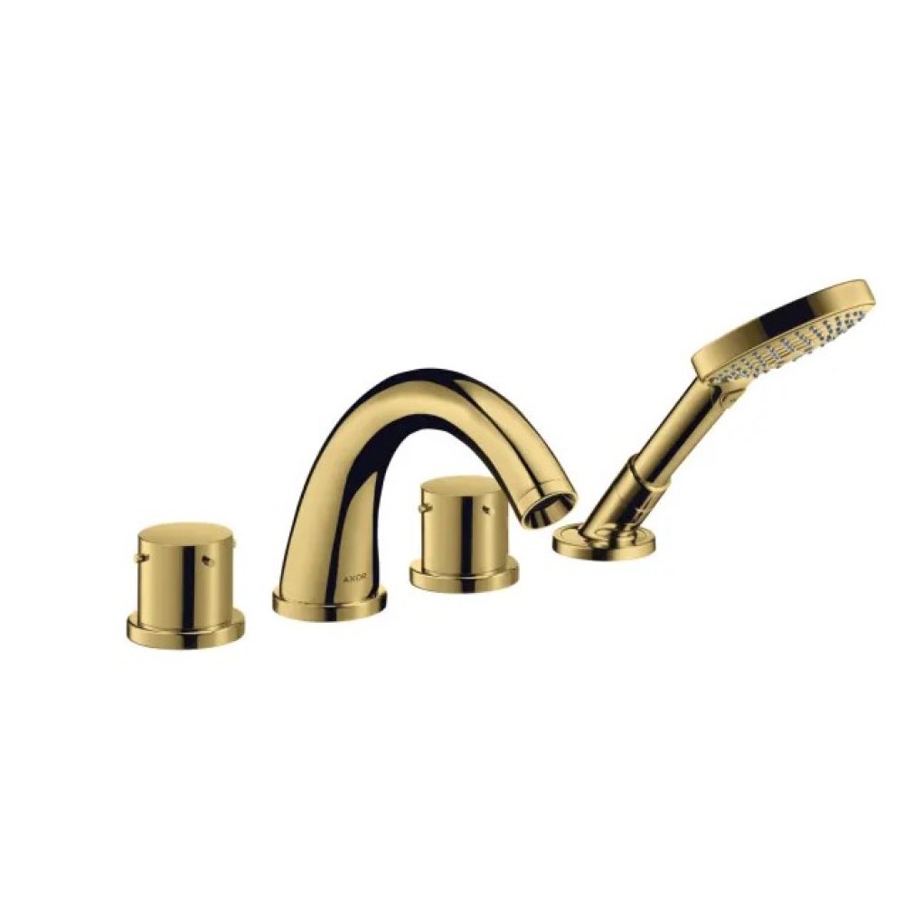 Смеситель для ванны Axor Starck, на 4 отверстия, монтаж на плитку, с рукоятками zero, 10451990, полированное золото