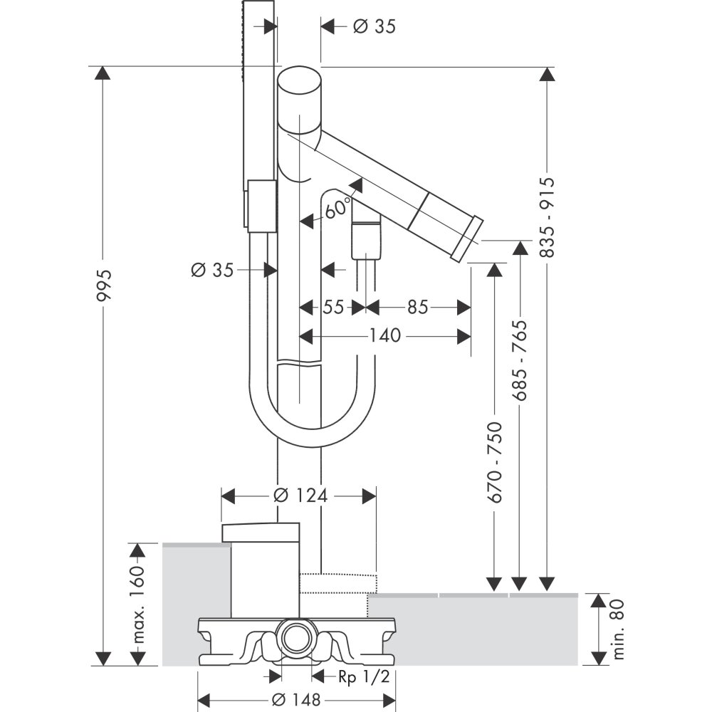 Смеситель для ванны напольный Axor Starck, c двумя рукоятками, 10458250, шлифованное золото