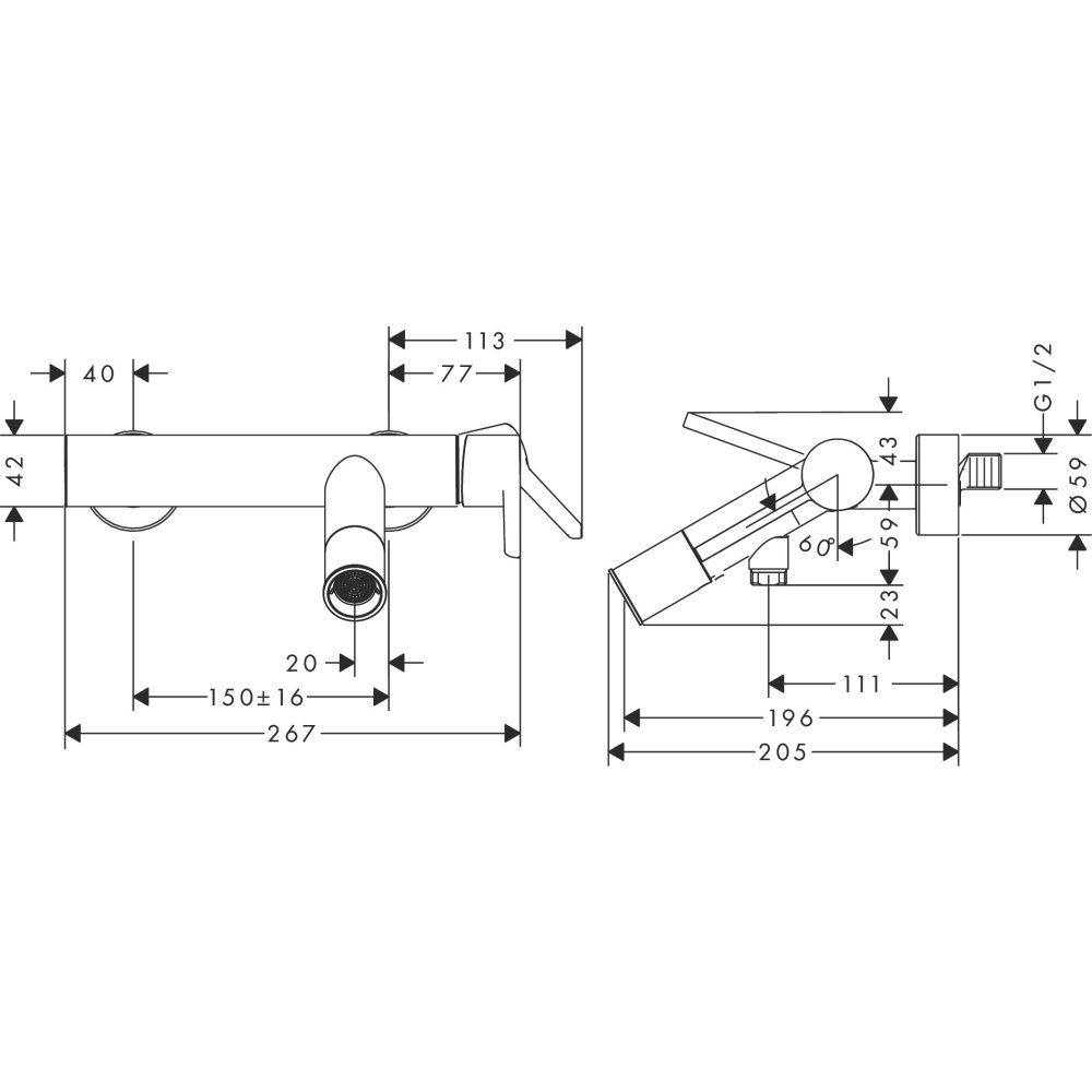 Смеситель для ванны Axor Starck, однорычажный, внешнего монтажа, с плоской рычаговой рукояткой, 10465140, шлифованная бронза