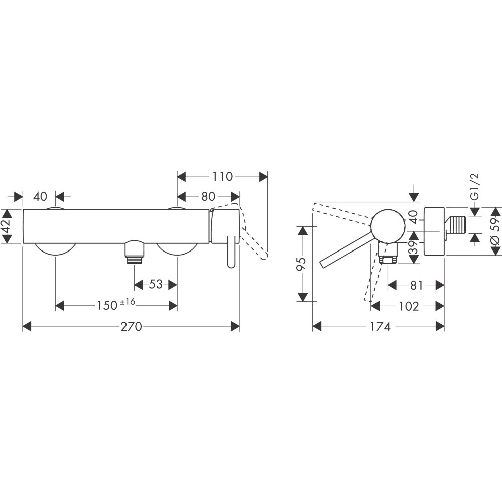 Смеситель для душа Axor Starck, однорычажный, внешнего монтажа, с круглой рычаговой рукояткой, 10611950, шлифованная медь