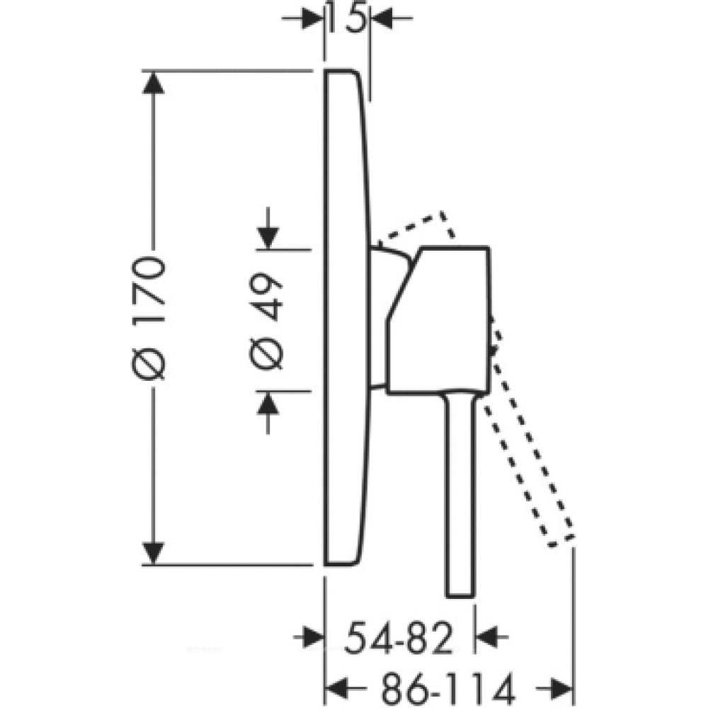 Смеситель для душа Axor Starck, однорычажный, скрытого монтажа, с круглой рычаговой рукояткой, 10616950, шлифованная медь