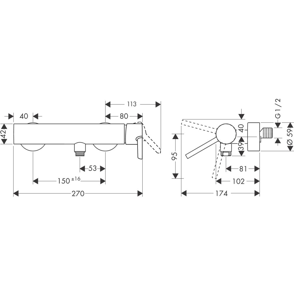 Смеситель для душа Axor Starck, однорычажный, внешнего монтажа, с плоской рычаговой рукояткой, 10665990, полированное золото