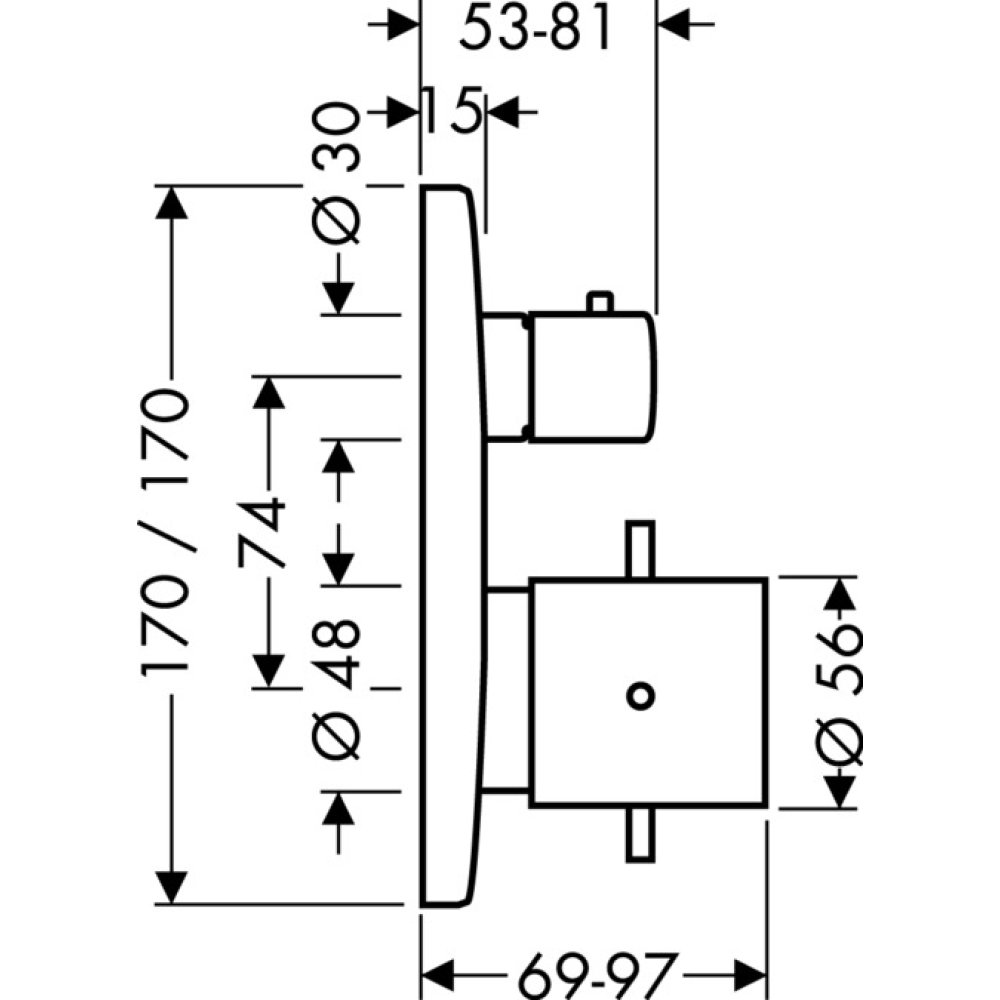 Термостат для душа Axor Starck, с запорным/переключающим вентилем, 10726800, сталь