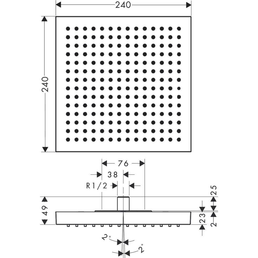 Верхний душ Axor ShowerCollection, 1 Jet, скрытого монтажа, 24x24 см, 10924930, полированная медь