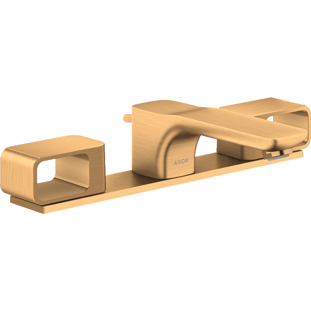 Смеситель для раковины Axor Urquiola 50, на 3 отверстия, с панелью, со сливным гарнитуром, 11040250, шлифованное золото