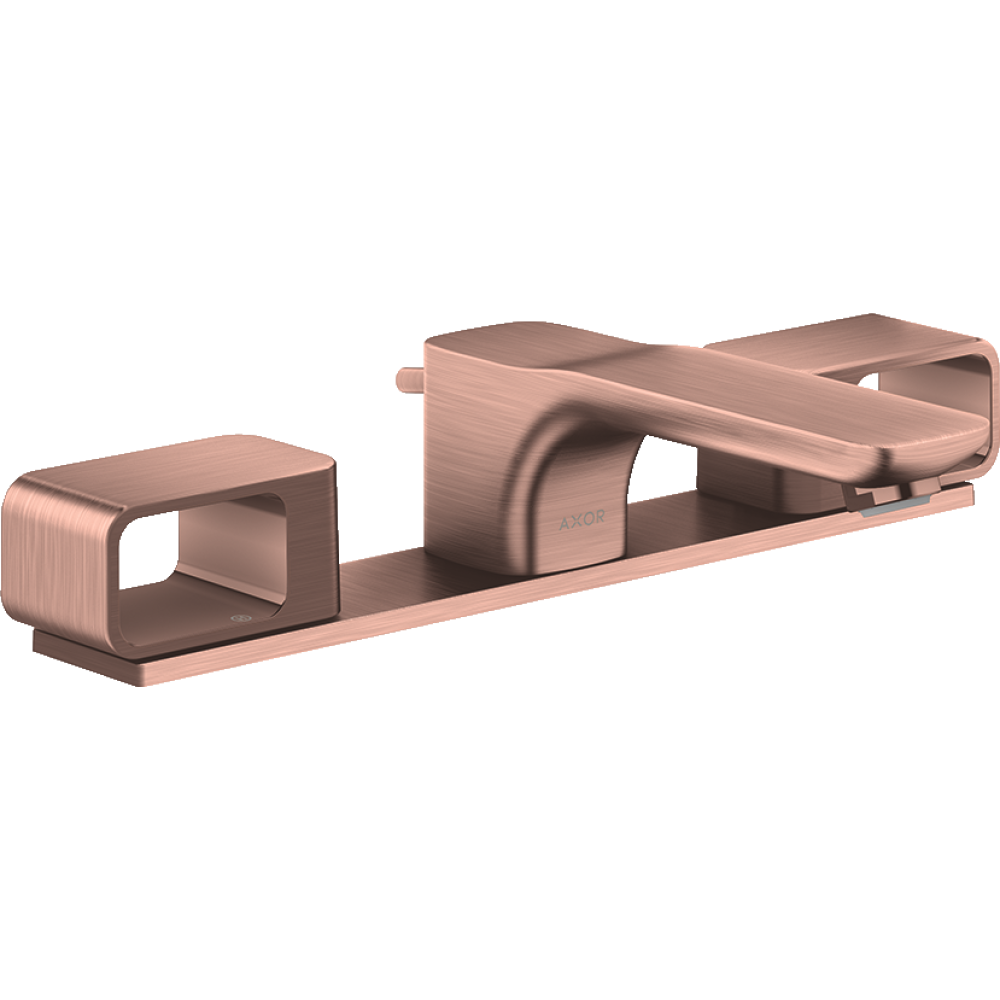 Смеситель для раковины Axor Urquiola 50, на 3 отверстия, с панелью, со сливным гарнитуром, 11040310, шлифованное красное золото