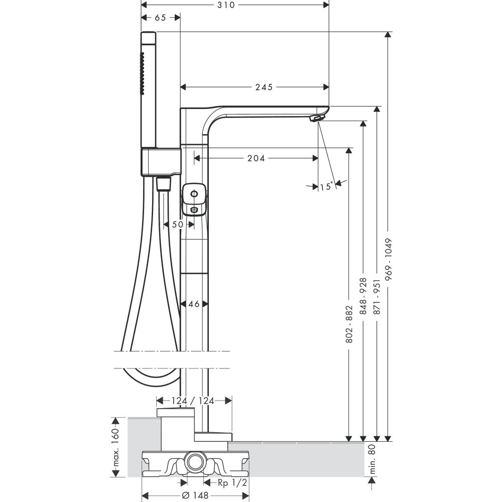 Термостат для ванны Axor Urquiola, напольный, 11422250, шлифованное золото