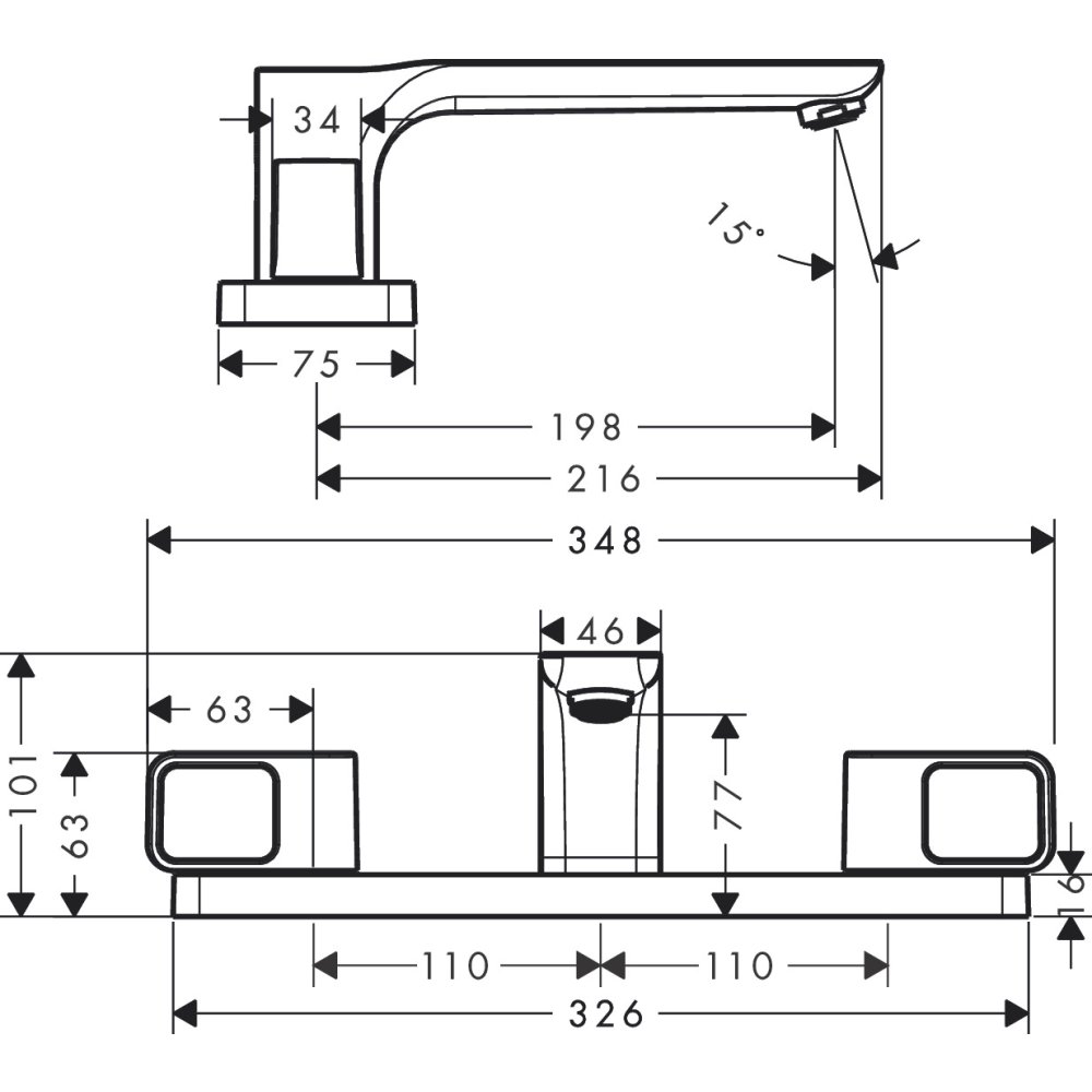 Смеситель на край ванны Axor Urquiola, на край ванны, на 3 отверстия, 11436800, сталь