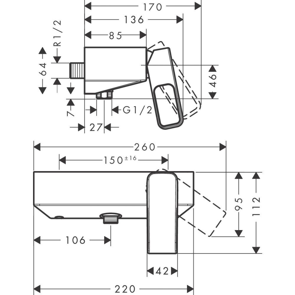 Смеситель для душа Axor Urquiola, однорычажный, внешнего монтажа, 11620140, шлифованная бронза