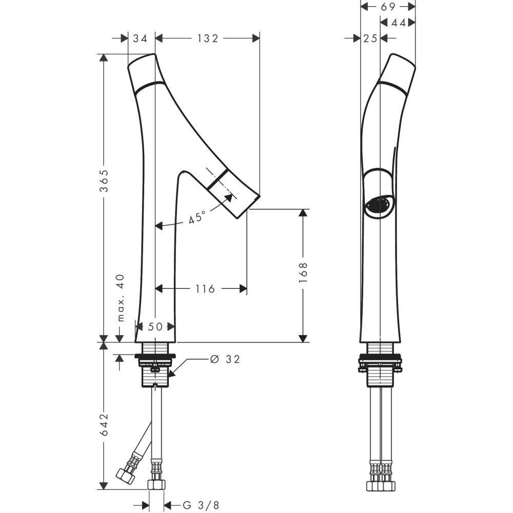 Смеситель для раковины Axor Starck Organic 170, с двумя рукоятками, для накладной раковины, с не запираемым сливным набором, 12012990, полированное золото