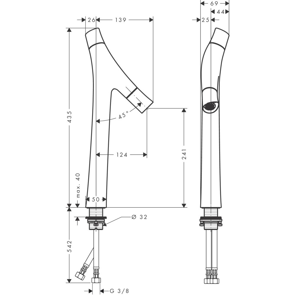 Смеситель для раковины Axor Starck Organic 240, с двумя рукоятками, для накладной раковины, с не запираемым сливным набором, 12013990, полированное золото