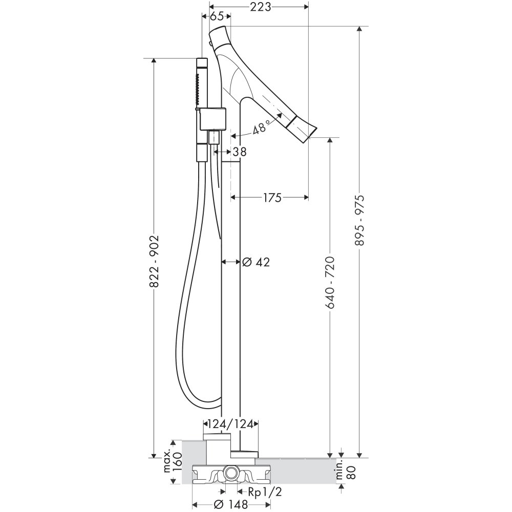 Термостат для ванны Axor Starck Organic, напольный, 12016820, шлифованный никель