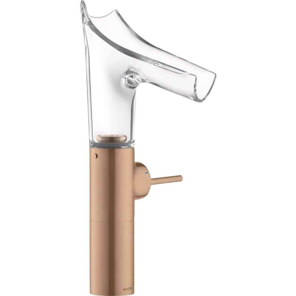 Смеситель для раковины Axor Starck V, однорычажный, 220, со стеклянным изливом, для накладной раковины, 12114310, шлифованное красное золото
