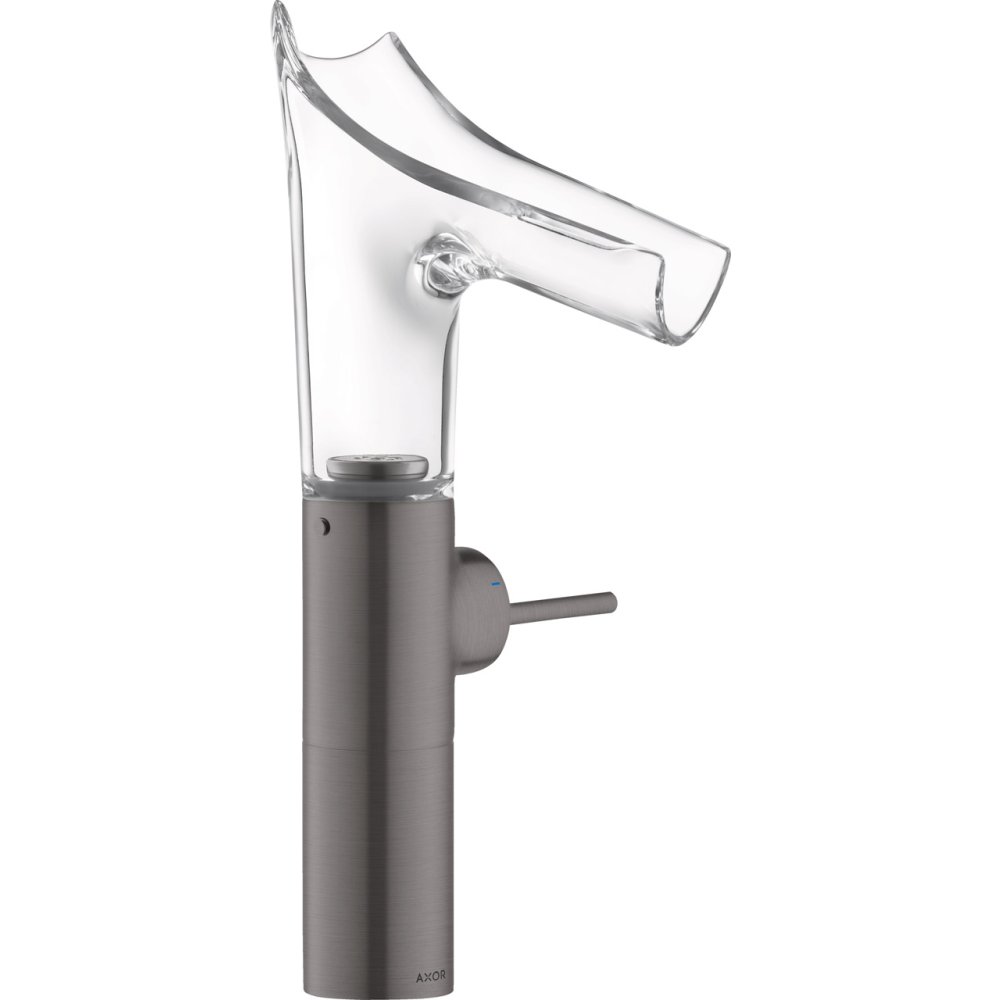 Смеситель для раковины Axor Starck V, однорычажный, 220, со стеклянным изливом, для накладной раковины, 12114340, шлифованный черный хром 