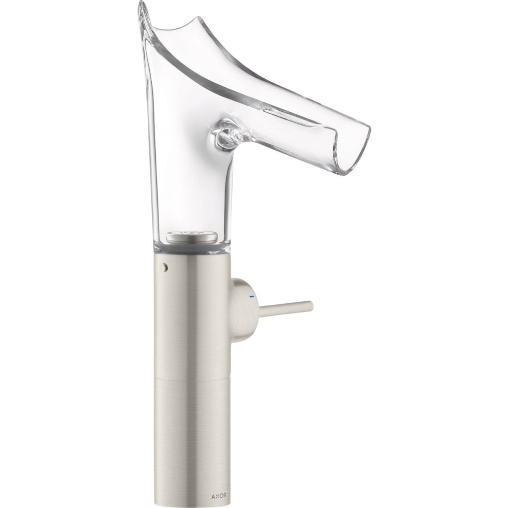 Смеситель для раковины Axor Starck V, однорычажный, 220, со стеклянным изливом, для накладной раковины, 12114800, сталь