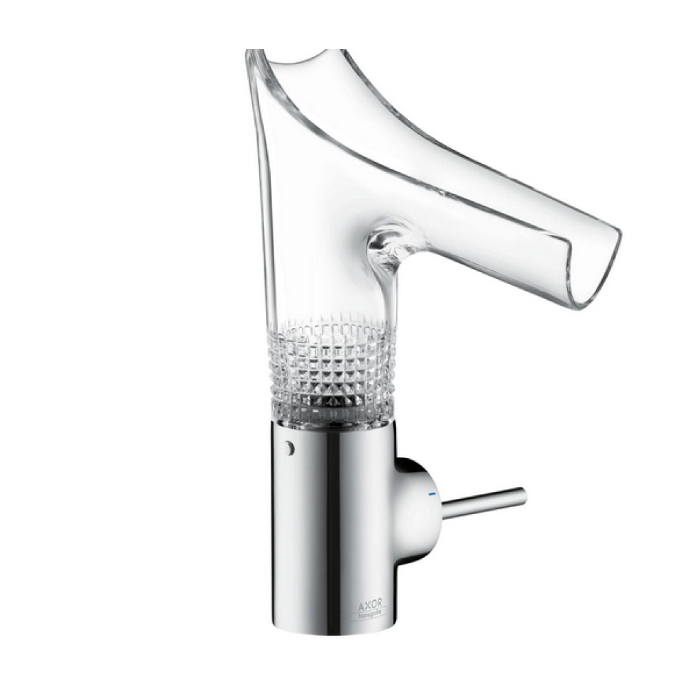 Смеситель для раковины AXOR Starck V 140 мм со стеклянным изливом с незапираемым сливным набором с алмазной огранкой  12122000