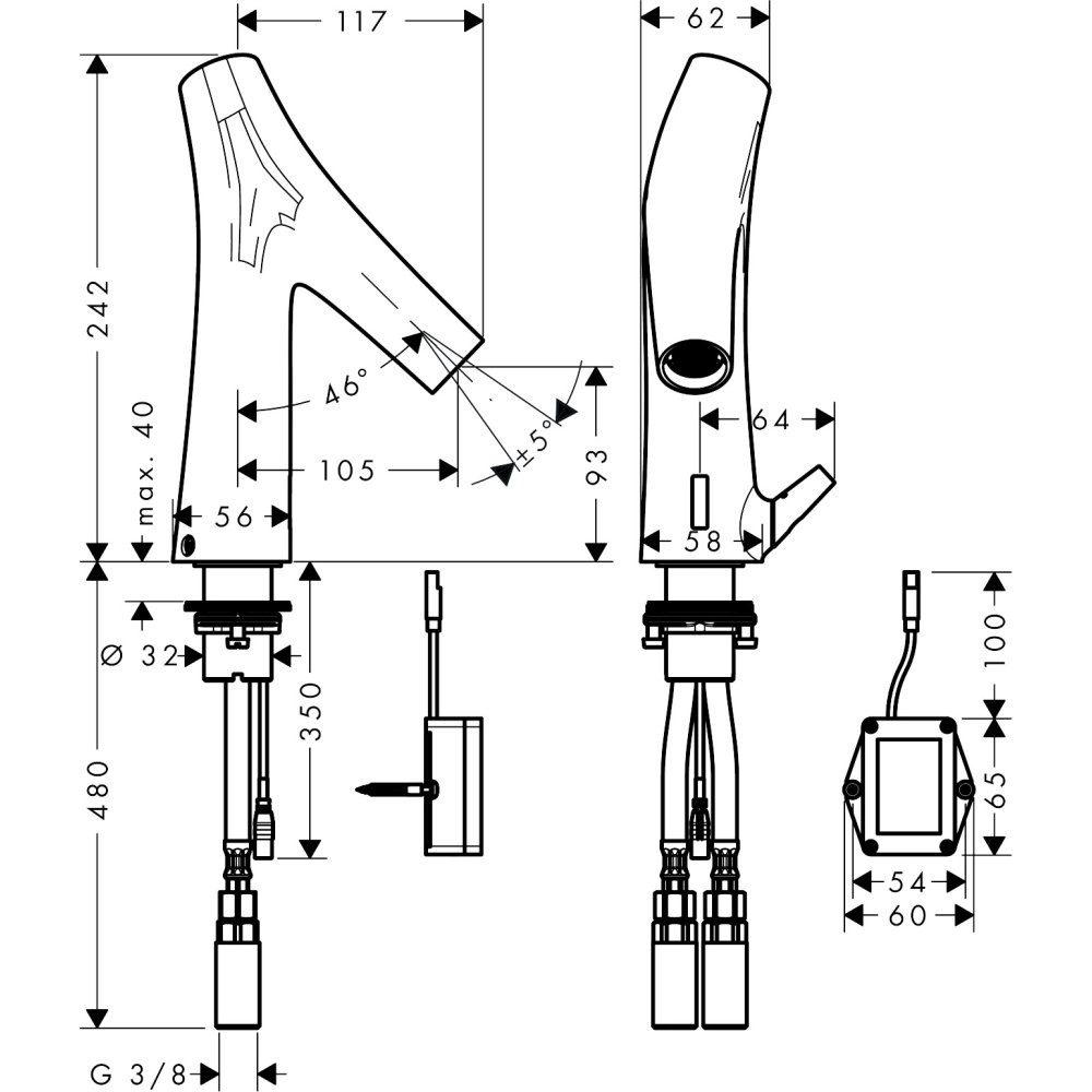 Смеситель для раковины Axor Starck Organic, электронный, с регулировкой температуры, питание от батареек, 12171140, шлифованная бронза