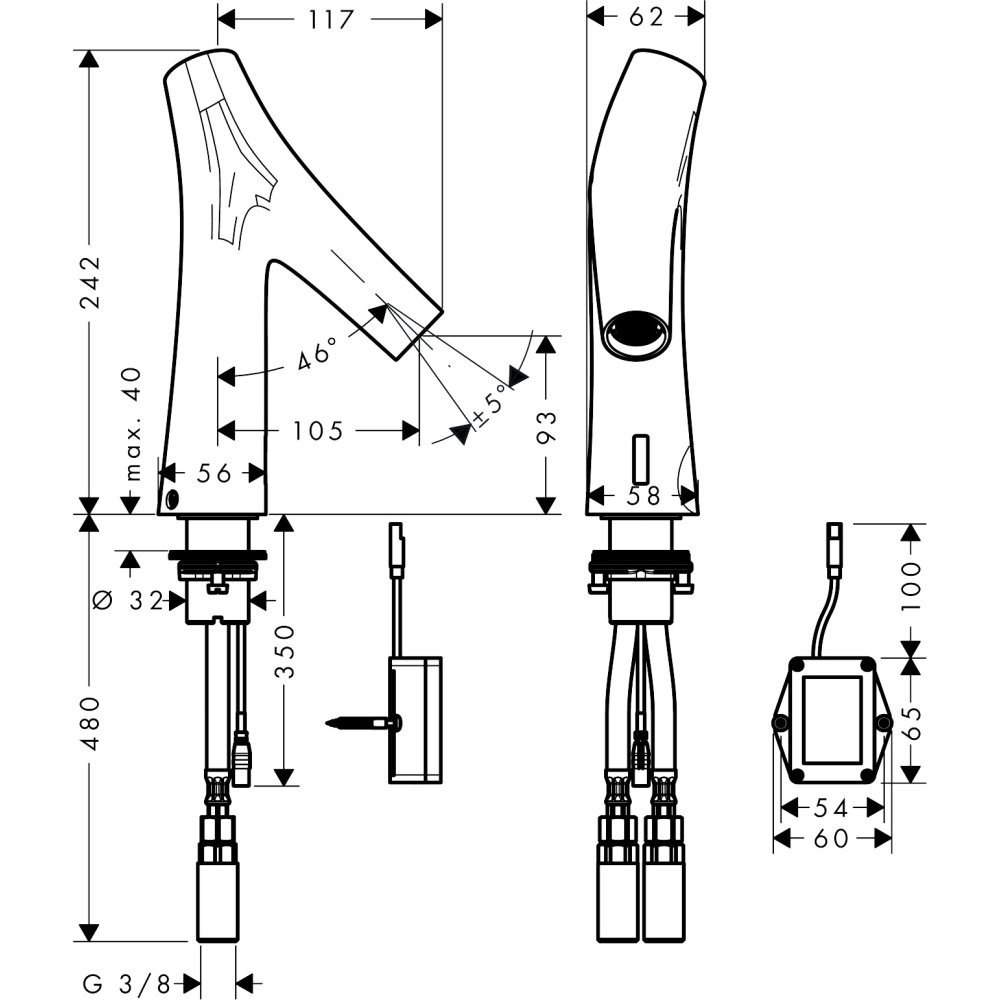 Смеситель для раковины Axor Starck Organic, электронный, без регулировки температуры, питание от батареек, 12172820, шлифованный никель
