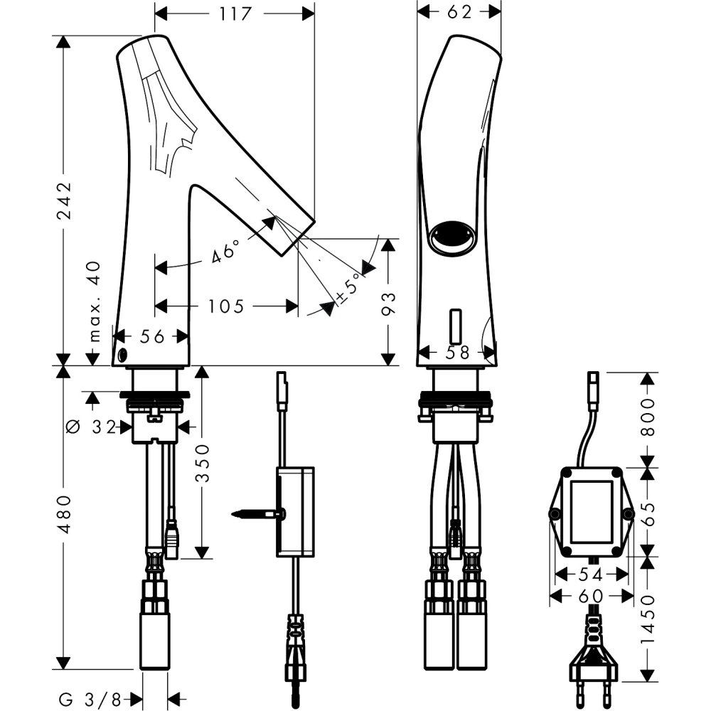 Смеситель для раковины Axor Starck Organic, электронный, без регулировки температуры, питание от сети 230V, 12174300, полированное красное золото 