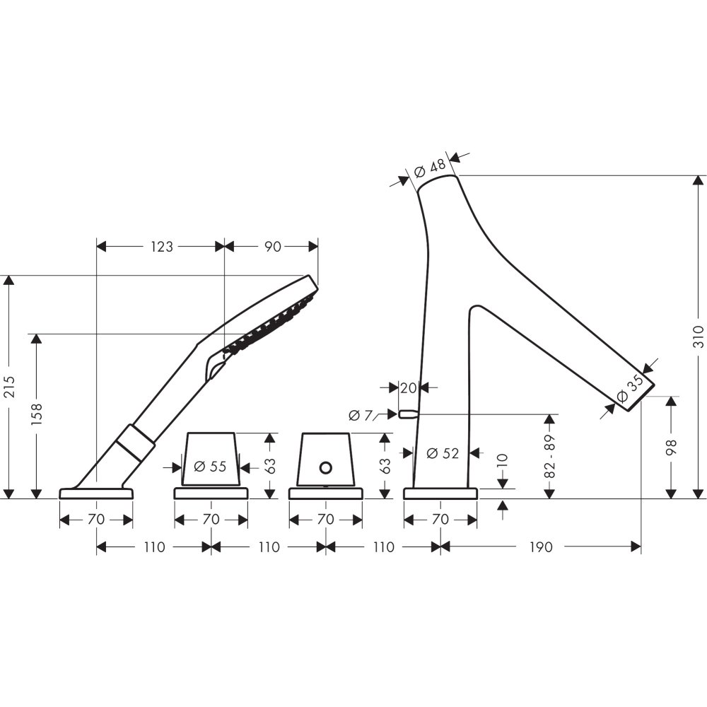 Термостат на край ванны Axor Starck Organic, на 4 отверстия, 12425820, шлифованный никель