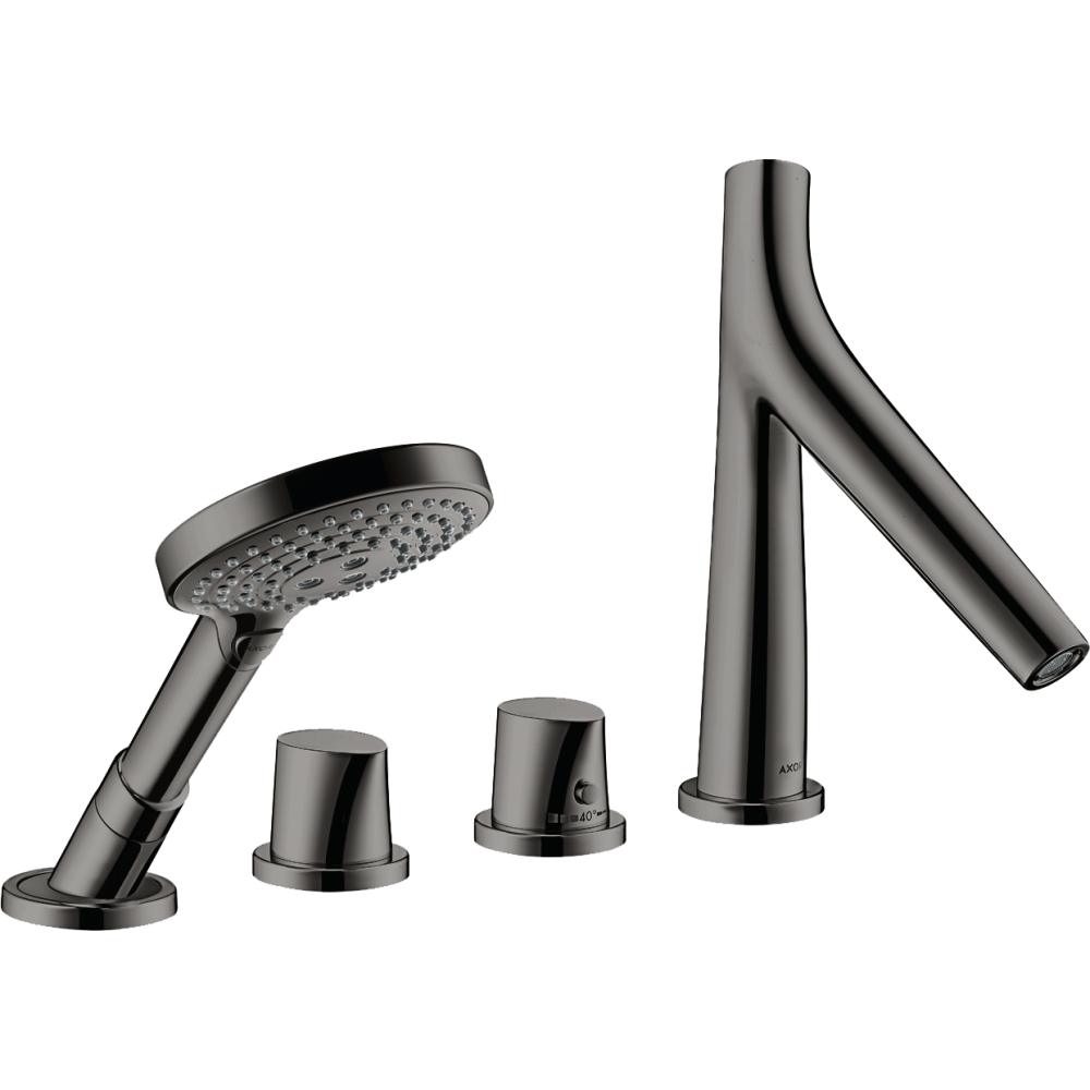 Термостат для ванны Axor Starck Organic, на 4 отверстия, монтаж на плитку, 12426330, полированный черный хром 