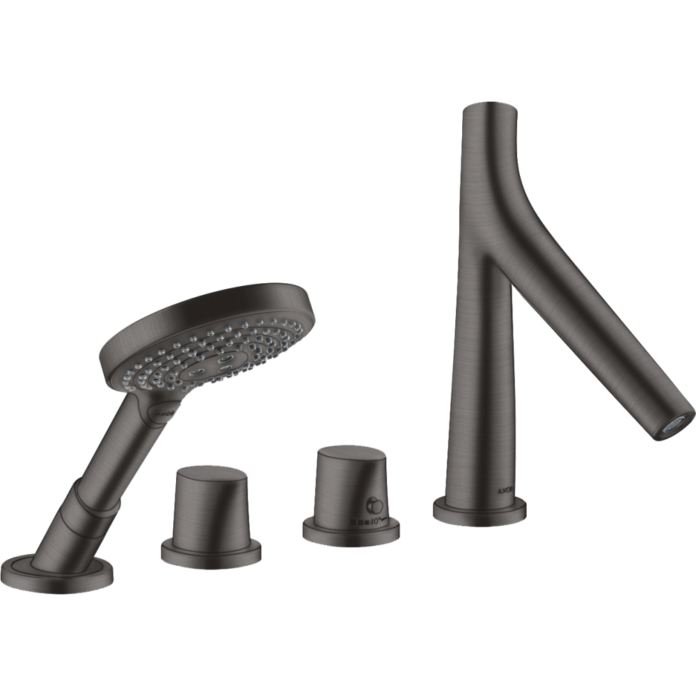 Термостат для ванны Axor Starck Organic, на 4 отверстия, монтаж на плитку, 12426340, шлифованный черный хром 