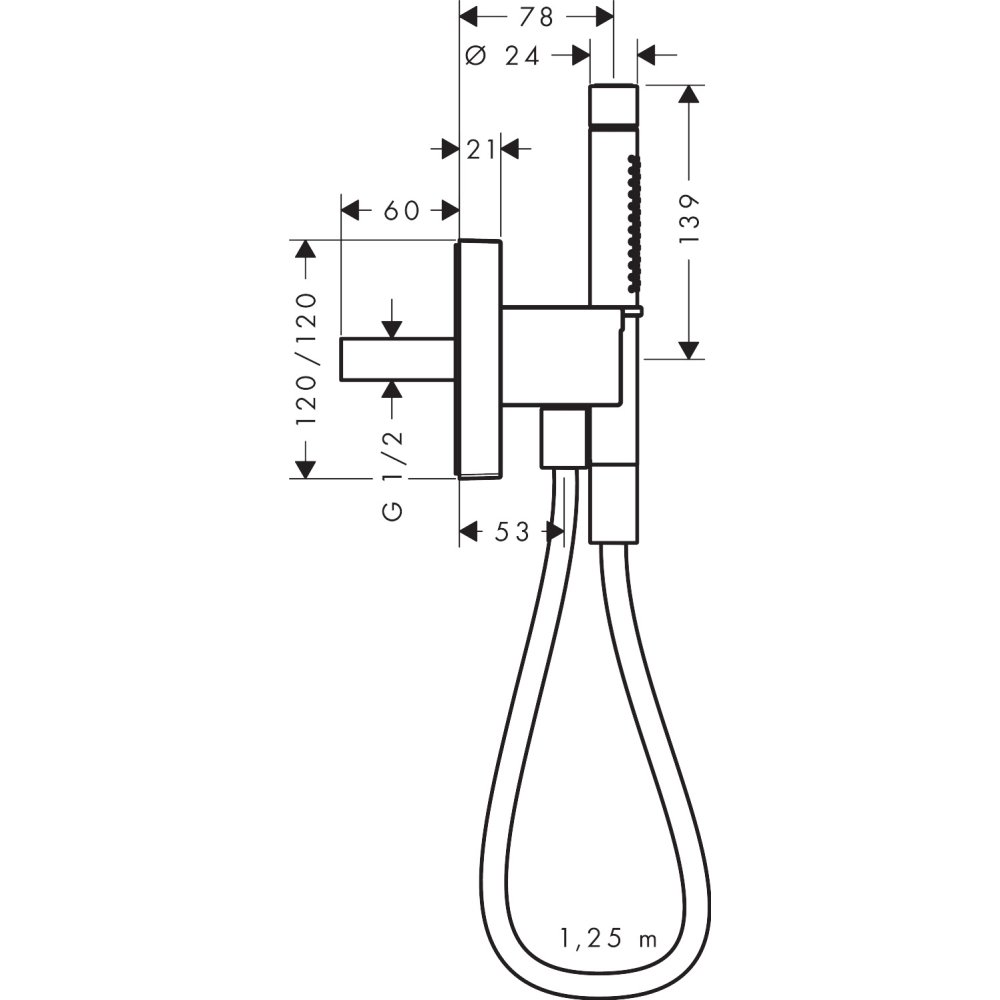 Porter-набор Axor Starck Organic, 120/120, с ручным душем-"палочкой" 2jet и душевым шлангом, 12626250, шлифованное золото