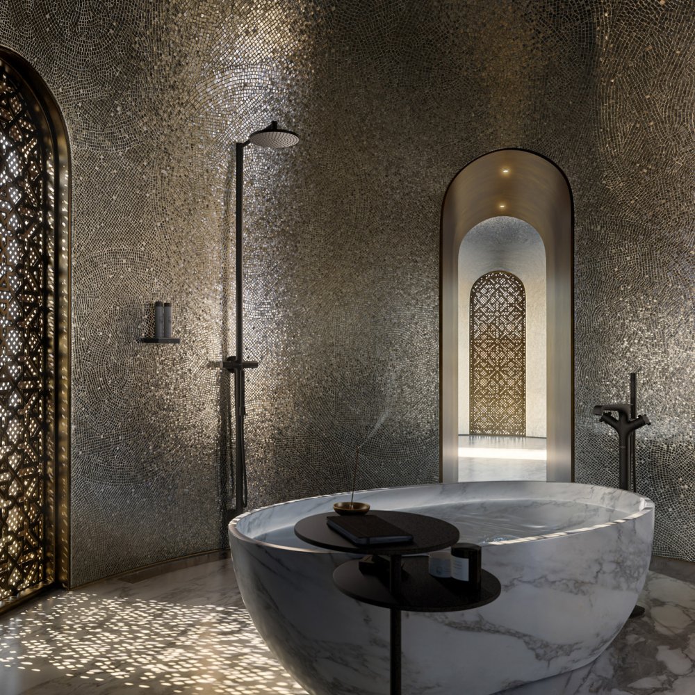 Душевая стойка Axor Starck Nature, с термостатом и верхним душем 240 1jet, 12672310, шлифованное красное золото