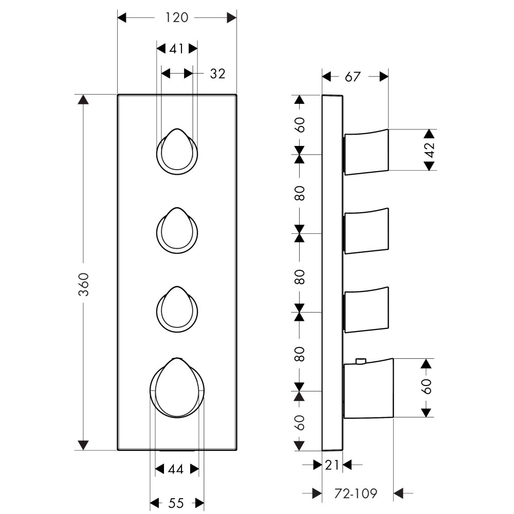 Модуль термостата Axor Starck Organic, 360/120, скрытого монтажа, 12717830, полированный никель