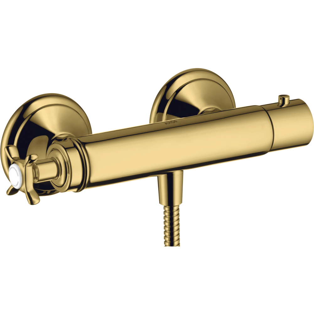 Термостат для душа Axor Montreux, внешнего монтажа, с крестообразной рукояткой, 16261990, полированное золото