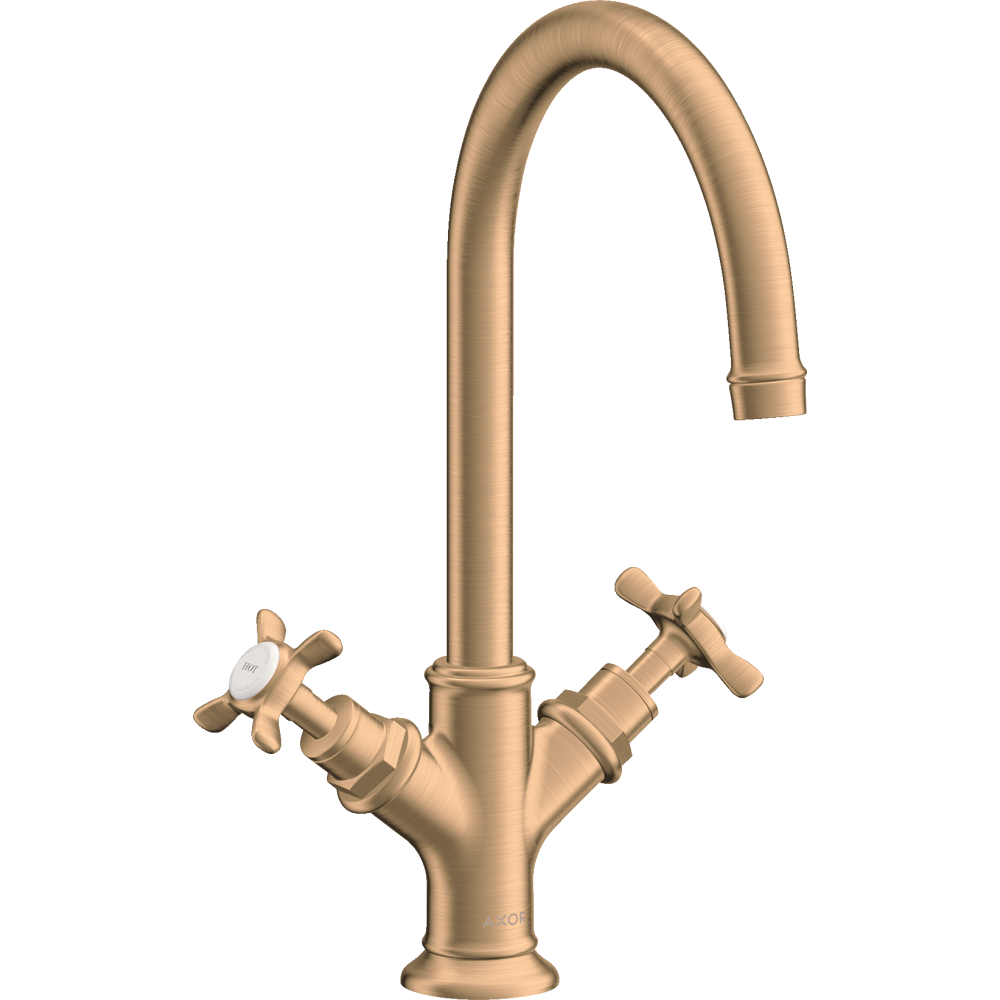 Смеситель для раковины Axor Montreux 210, с 2 крестообразными рукоятками, со сливным гарнитуром, 16502140, шлифованная бронза