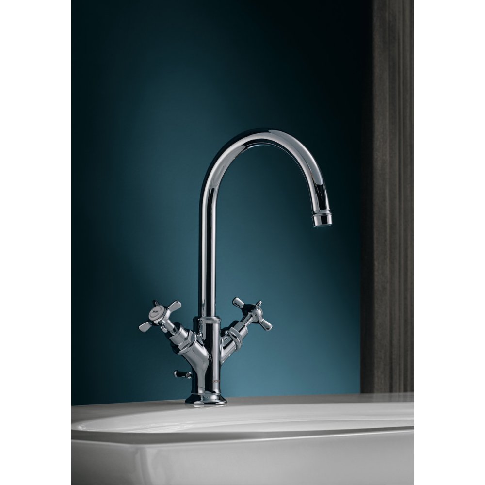 Смеситель для раковины Axor Montreux 210, с 2 крестообразными рукоятками, со сливным гарнитуром, 16502330, полированный черный хром 