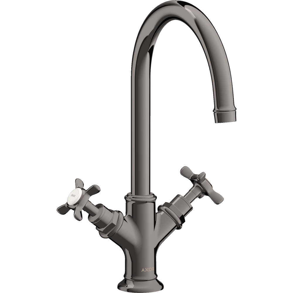 Смеситель для раковины Axor Montreux 210, с 2 крестообразными рукоятками, со сливным гарнитуром, 16502330, полированный черный хром 