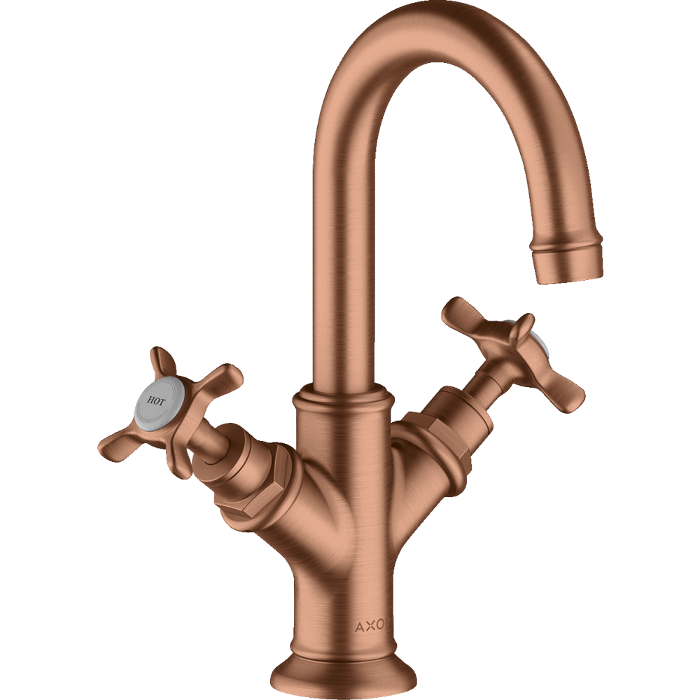 Смеситель для раковины Axor Montreux 160, с 2 крестообразными рукоятками, со сливным гарнитуром, для гостевой раковины, 16505310, шлифованное красное золото